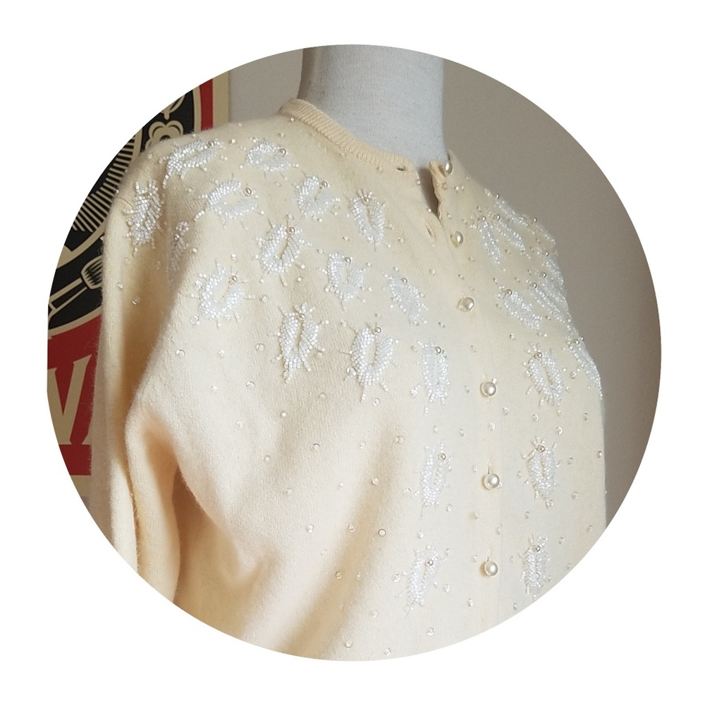 Vtg Beaded Sweater Cardigan